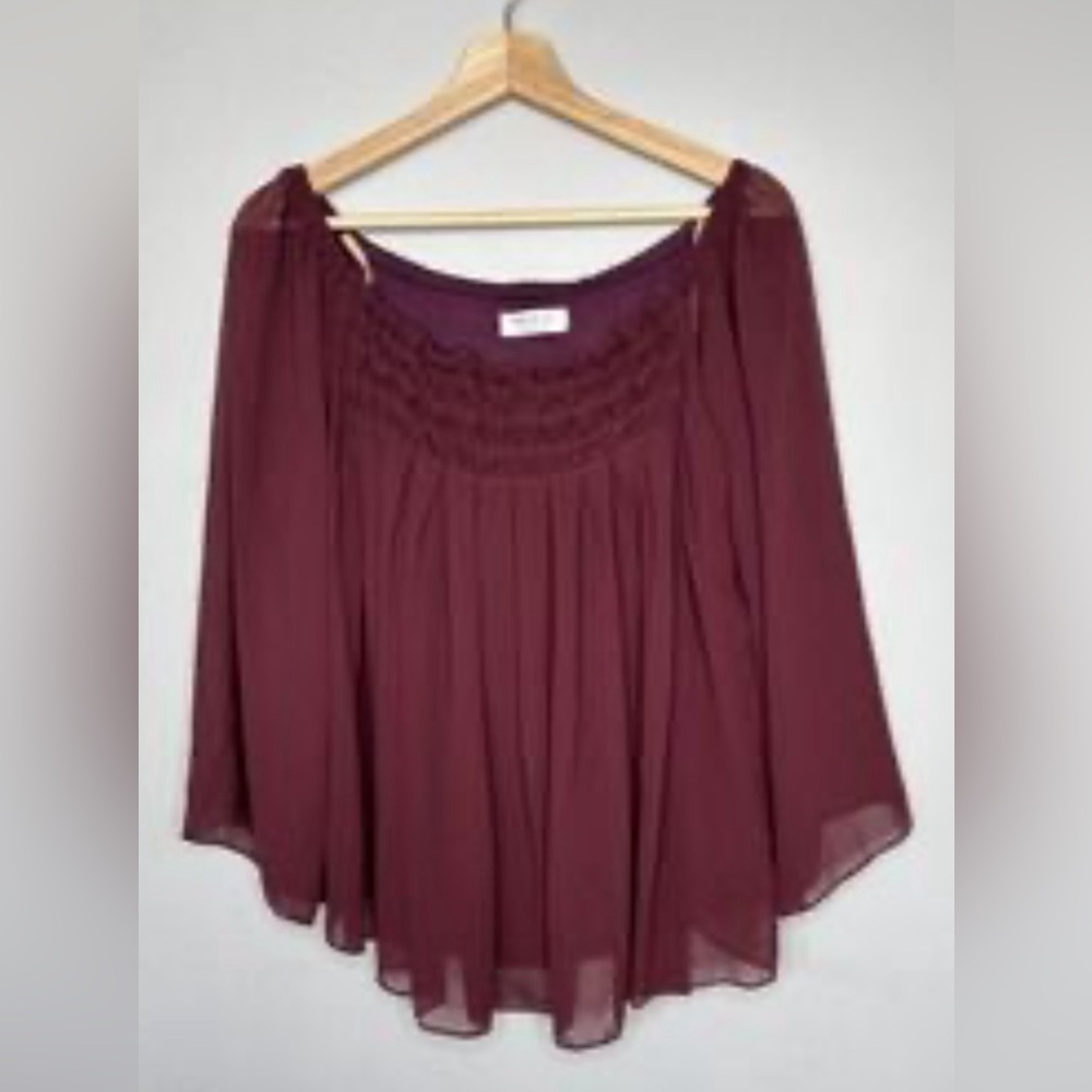 Bailey 44 large flowy boat neck top dressy fun sheer sleeves lined bodice